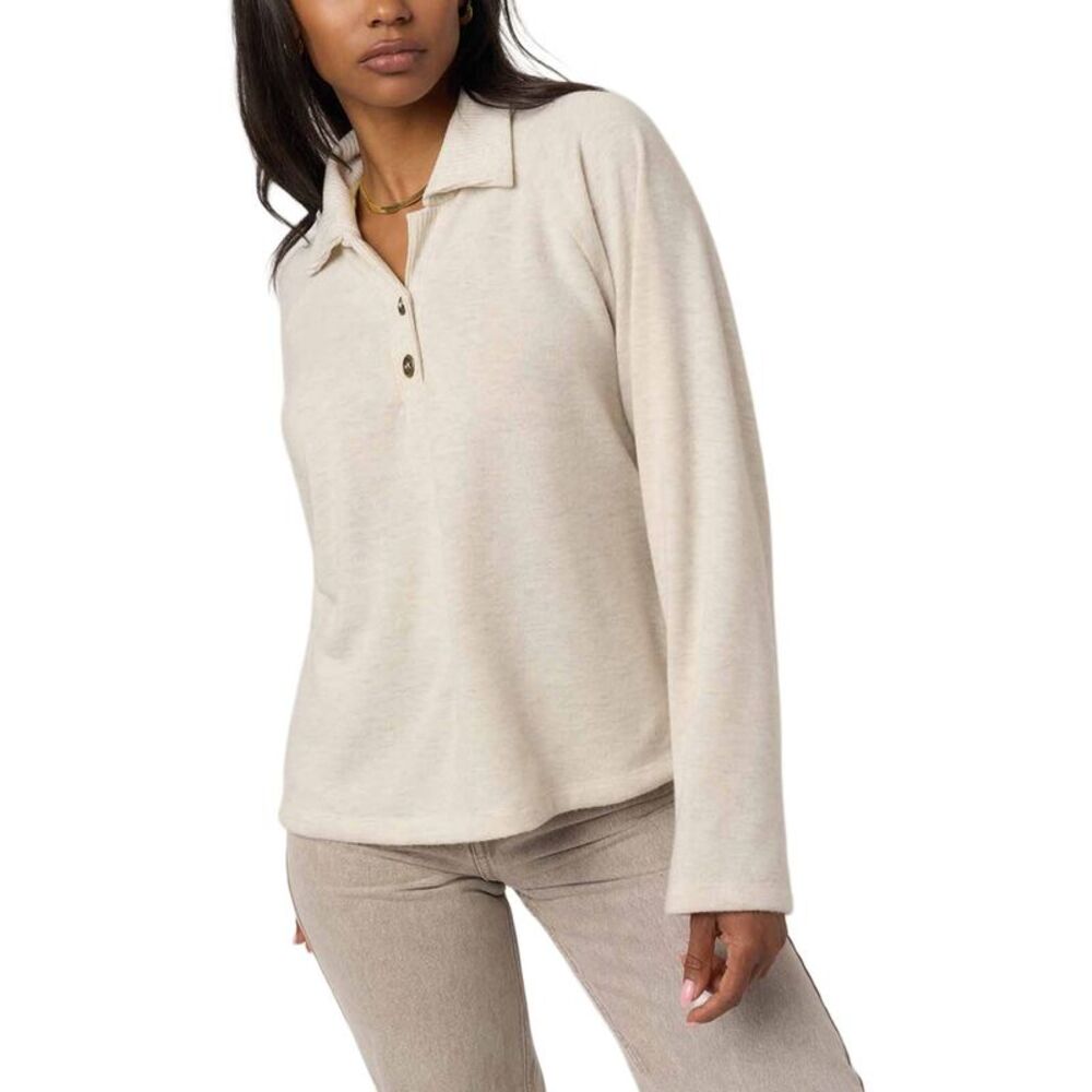 Project Social T Womens Enzo Cozy Collared Henley Sweatshirt, Brown